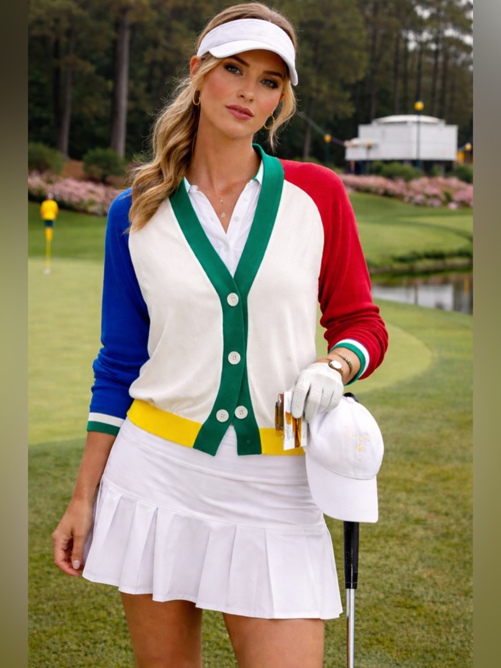 VTG Barbara Gerwit Long Sleeve Button Up Golf Cardigan Sweater Multicolor Medium